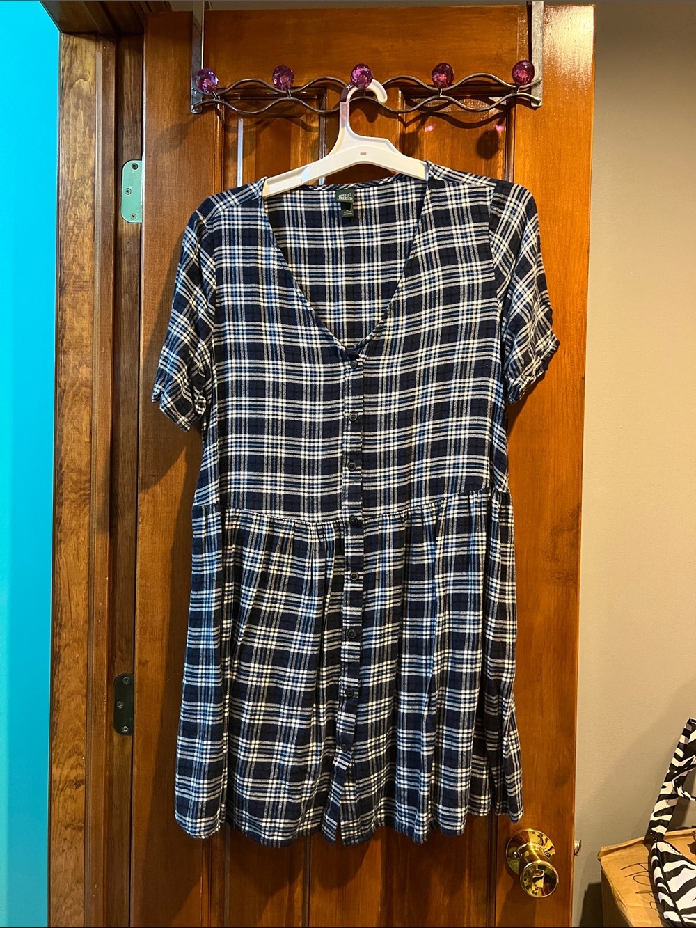 Target Navy and White Plaid Short-Sleeve Mini Dress